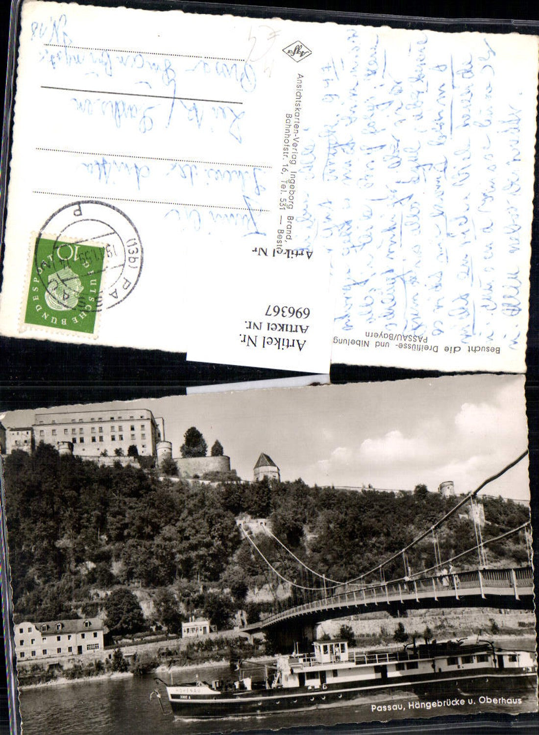 696367 Passau Brücke Dampfer Schiff Hohenau Oberhaus