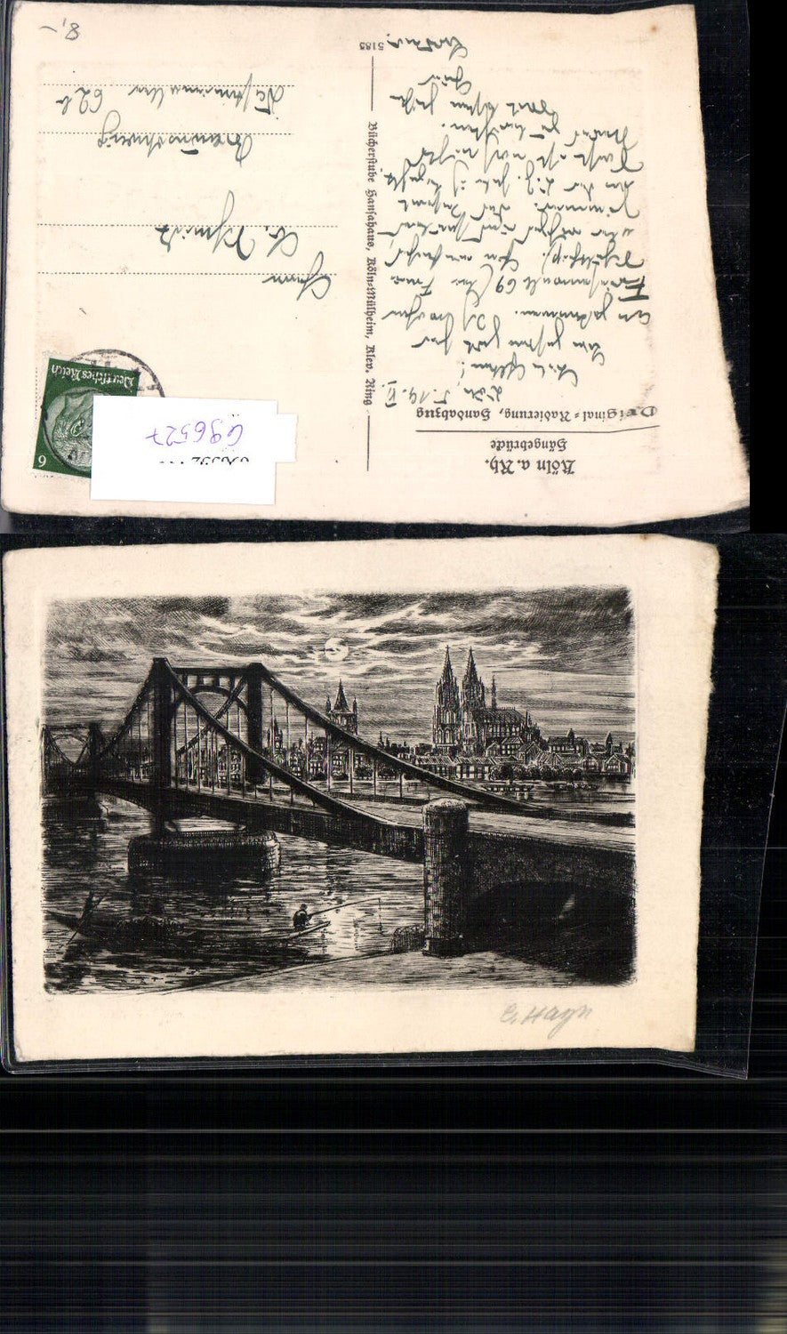 696527 tolle Original Radierung Handabzug Köln am Rhein Brücke Hayn E. sign