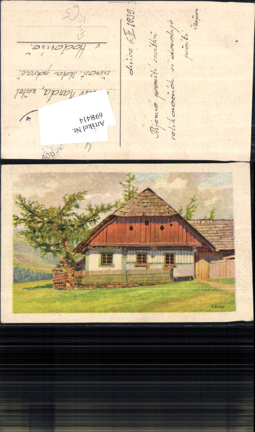 698414 Künstler AK A. Kürber Haus Bauernhaus Bauernhof Garten gel Hodonine Hodonin