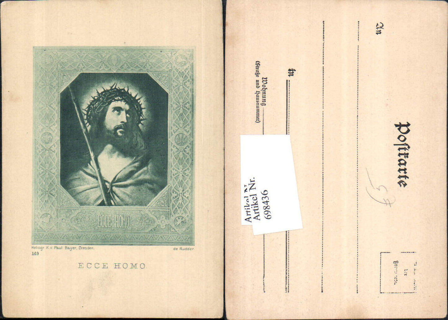 698436 Künstler AK Ecce Homo Jesus Heliogravure Paul Bayer , de Rudder sign