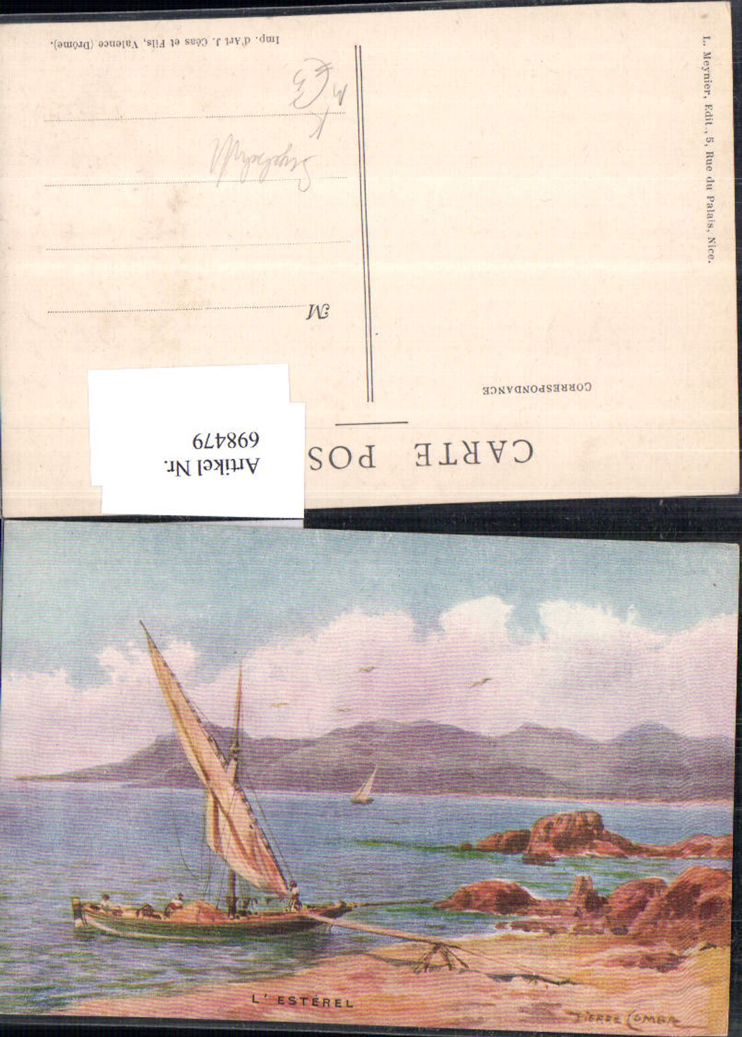 698479 Künstler AK Pierre Combaz L`Esterel Segelschiff Segelboot Meer