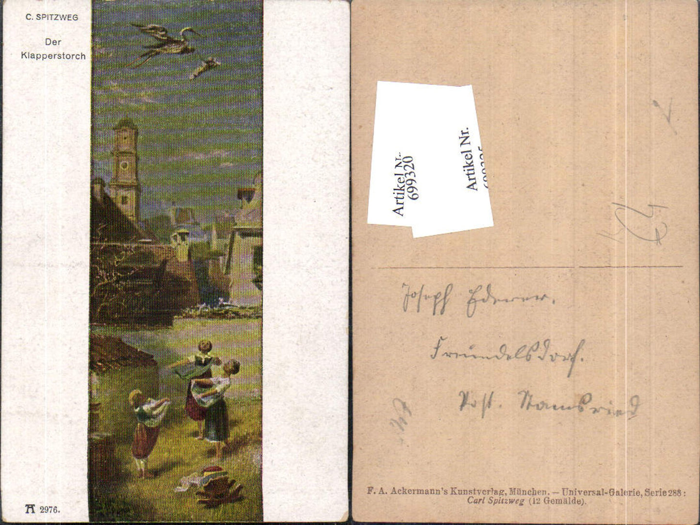 699320 Künstler AK Carl Spitzweg Der Klapperstorch Storch pub Ackermann 2976