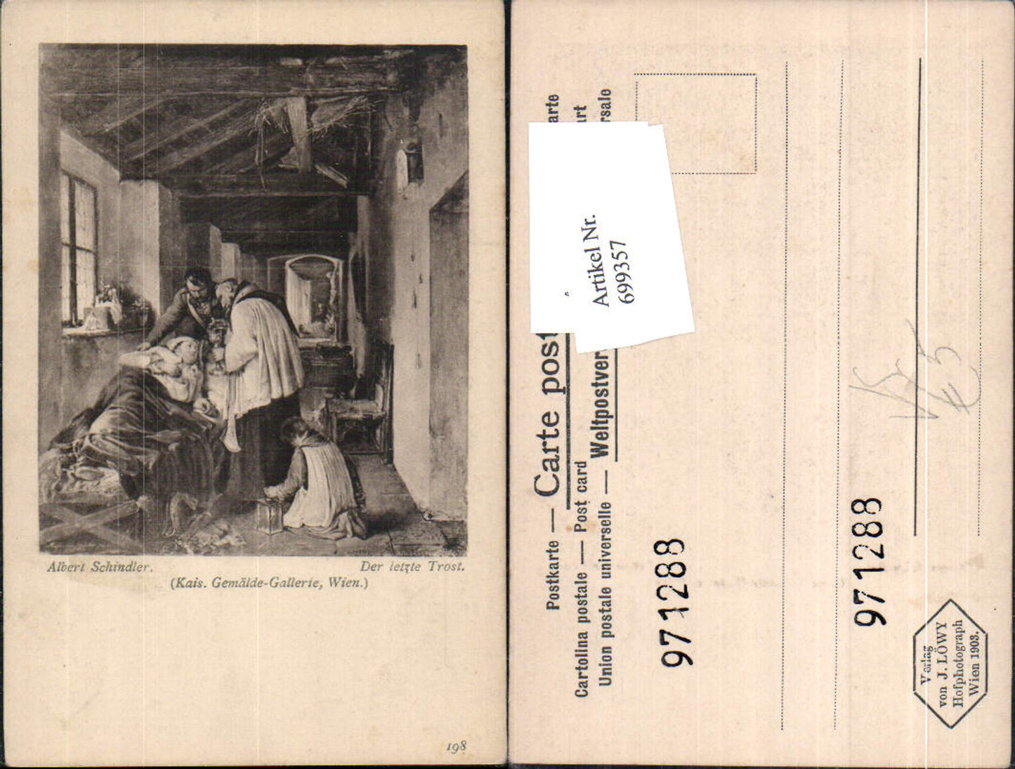 699357 Künstler AK Albert Schindler Der letzte Trost Pfarrer Krankensalbung
