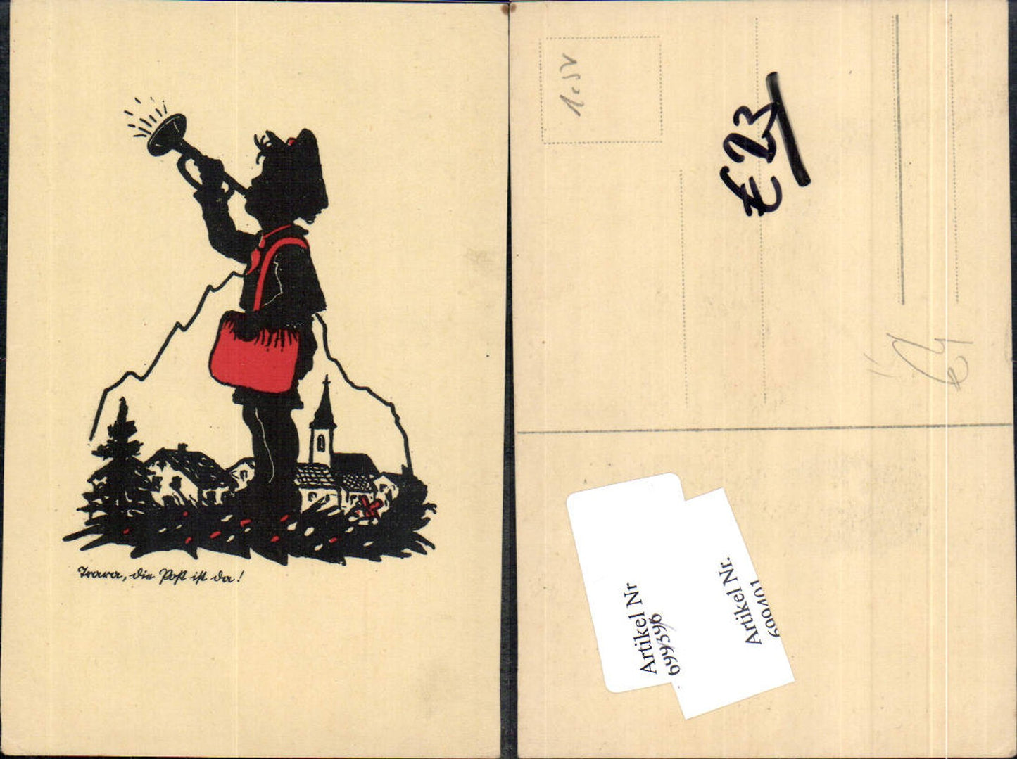 699401 Künstler AK Silhouette Scherenschnitt Post Postwesen Briefträger