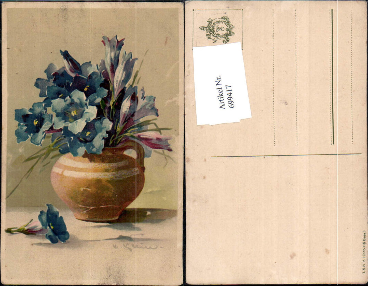 699417 Künstler AK Catharina Klein Blumen Veilchen pub Theo Stroefer 1276