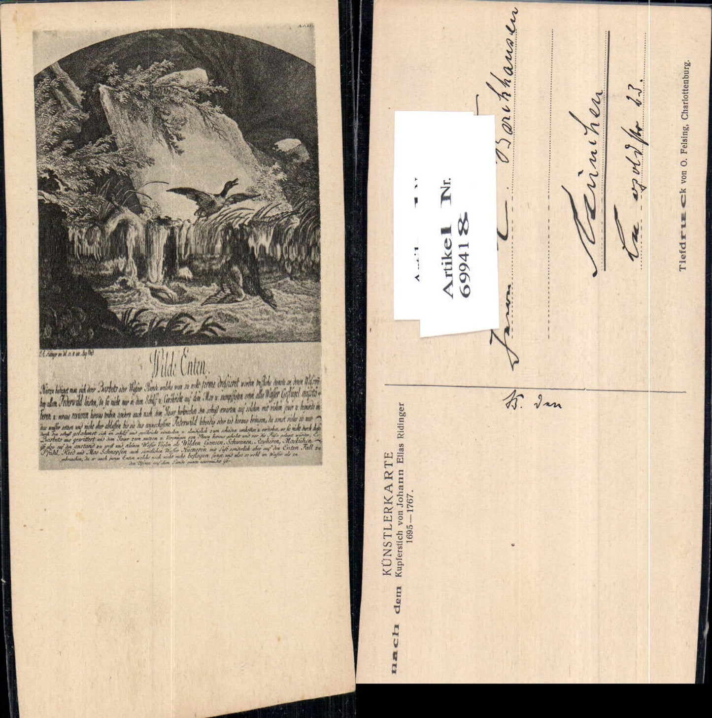 699418 Künstler AK Johann Elias Ridinger Wilde Enten Jagd