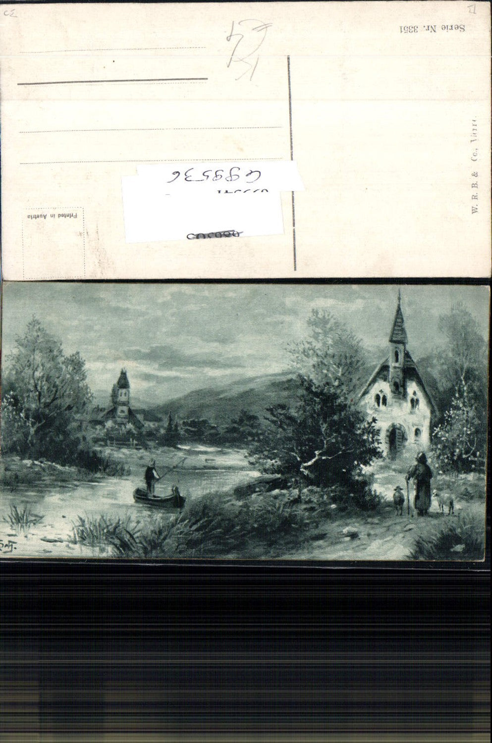 699536 Künstler AK Kratky Fischer Angeln Angler Fischer Kirche Dorf