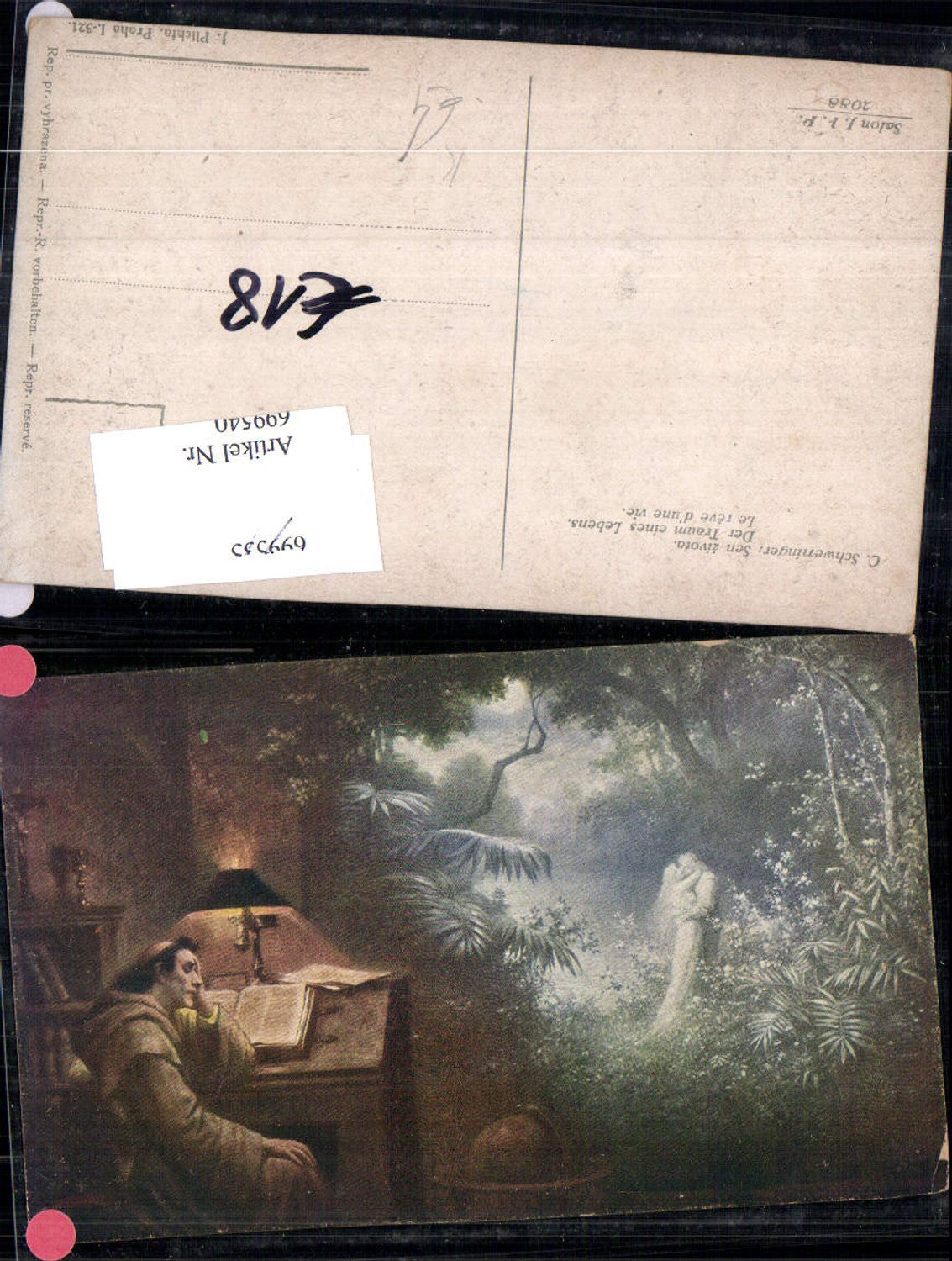699540 Artist AK Carl Schweninger Monk Lamp Dream Fantasy Reading a Book