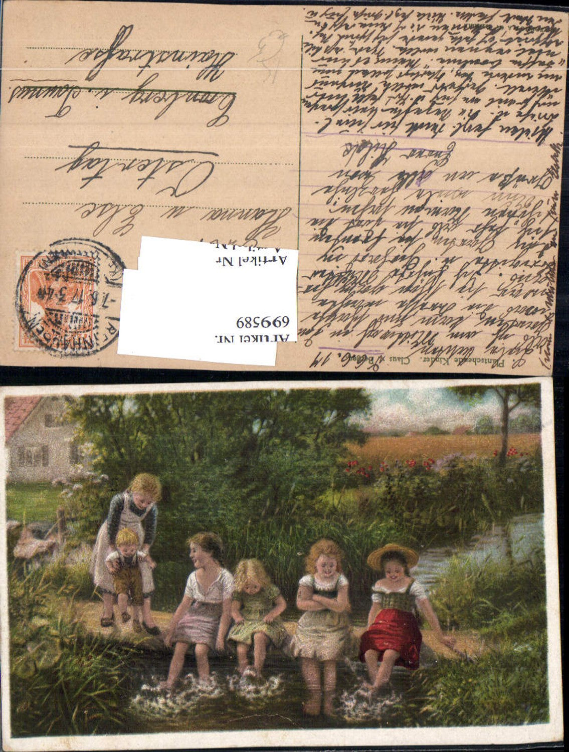 699589 Künstler AK Claus v. Bergen plantschende Kinder