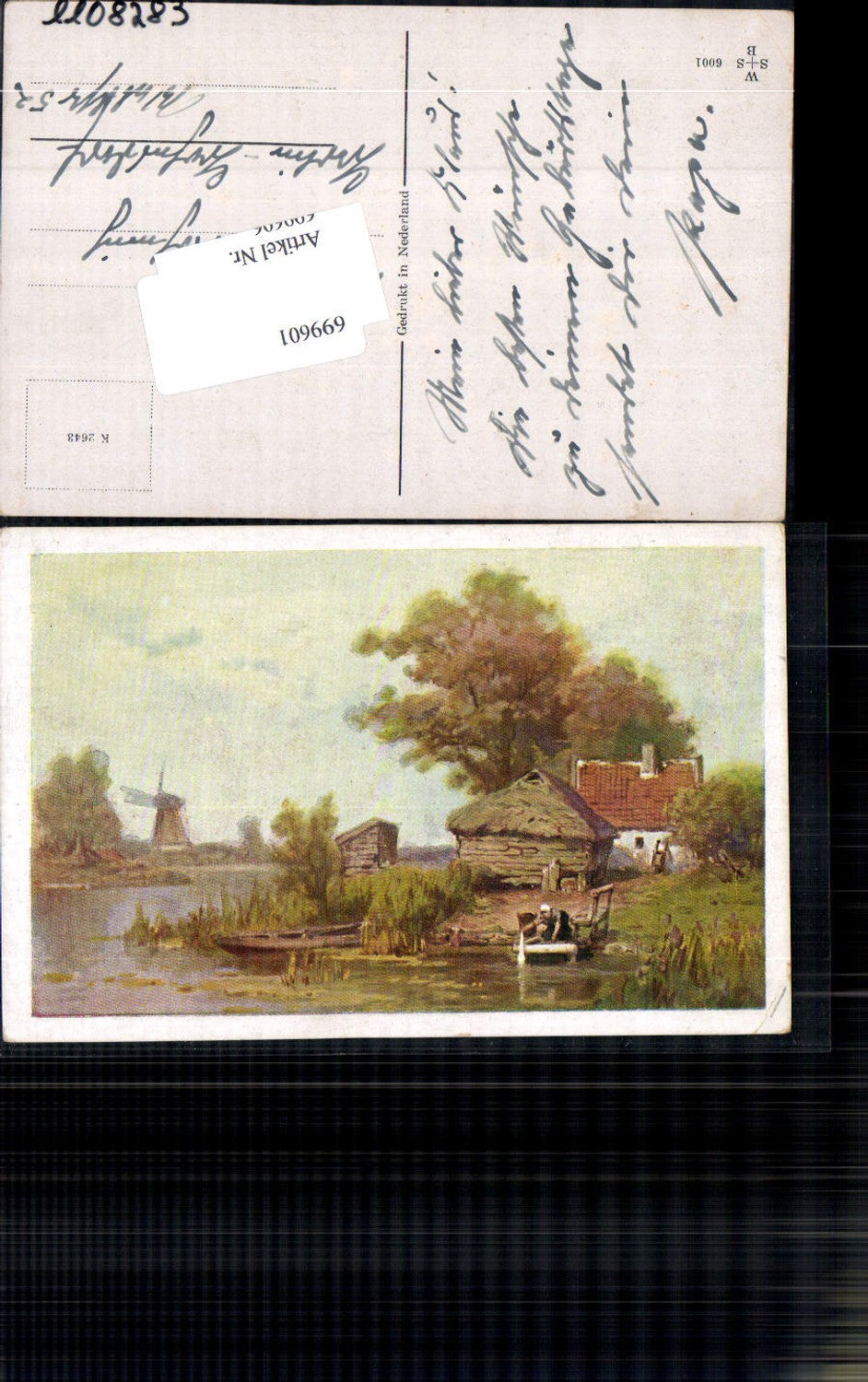 699601 Künstler AK Holland Windmühle Mühle Wäscherin Landschaft