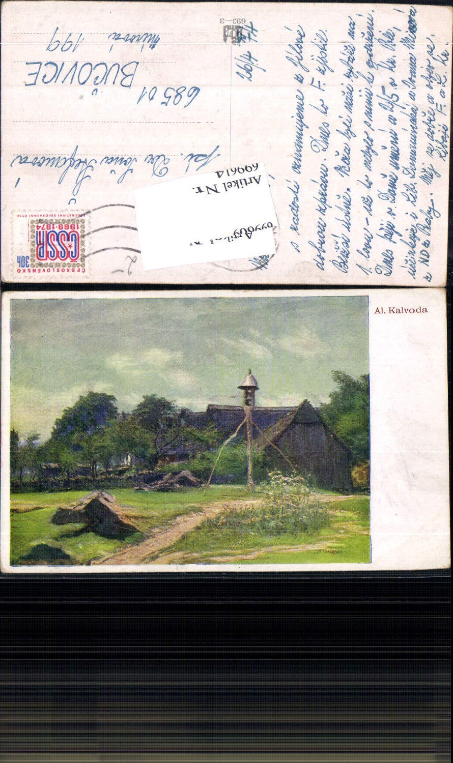 699614 Künstler AK Al. Kalvoda Bauernhof gel Bucovice