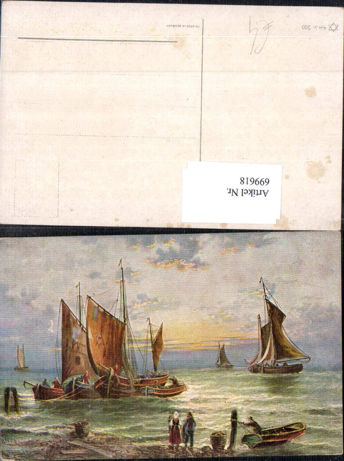 699618 Künstler AK Meer Schiff Segelschiffe Fischer Fischerboote