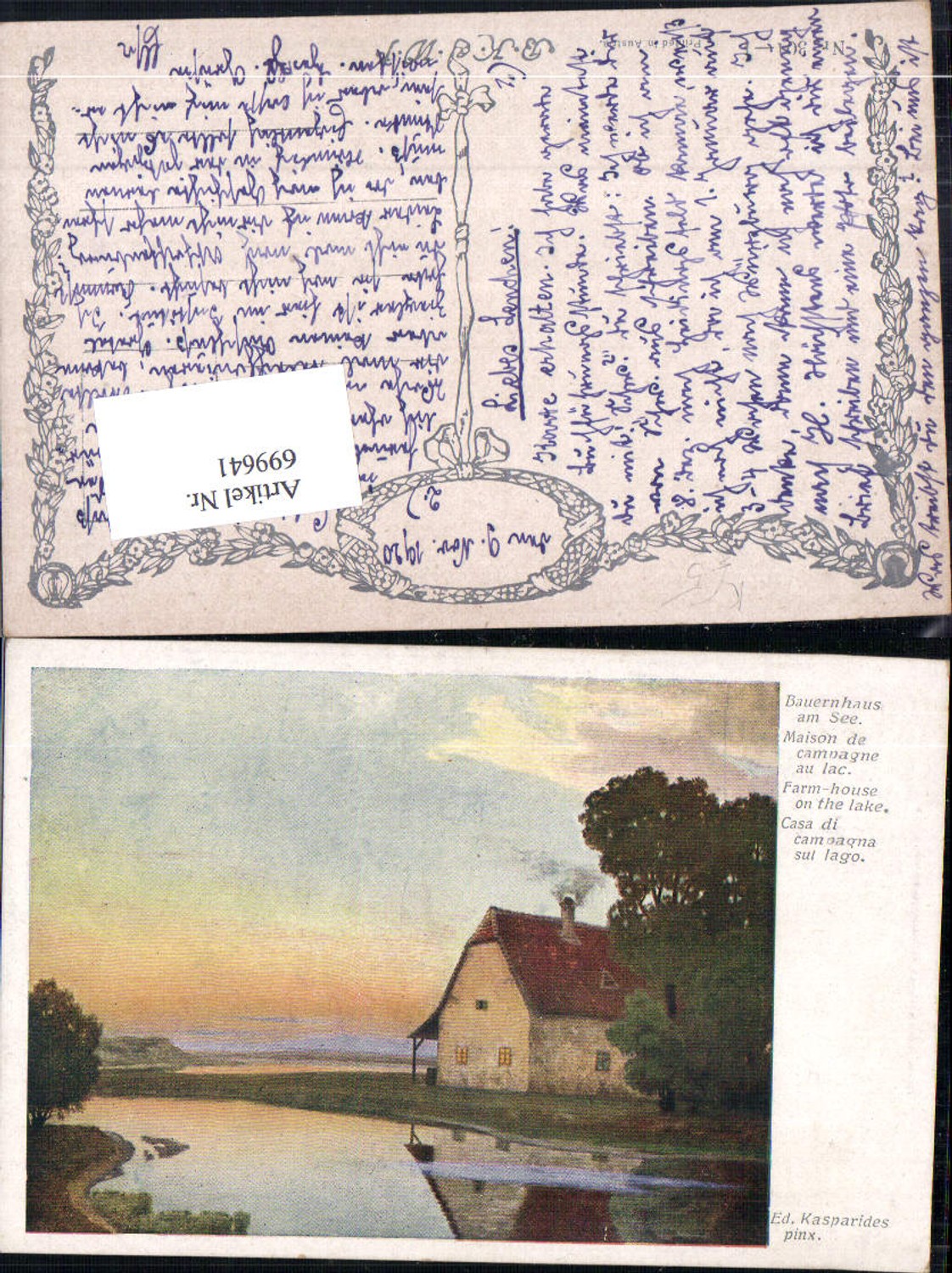 699641 Künstler AK Eduard Kasparides Bauernhaus am See pub B.K.W.I. 301