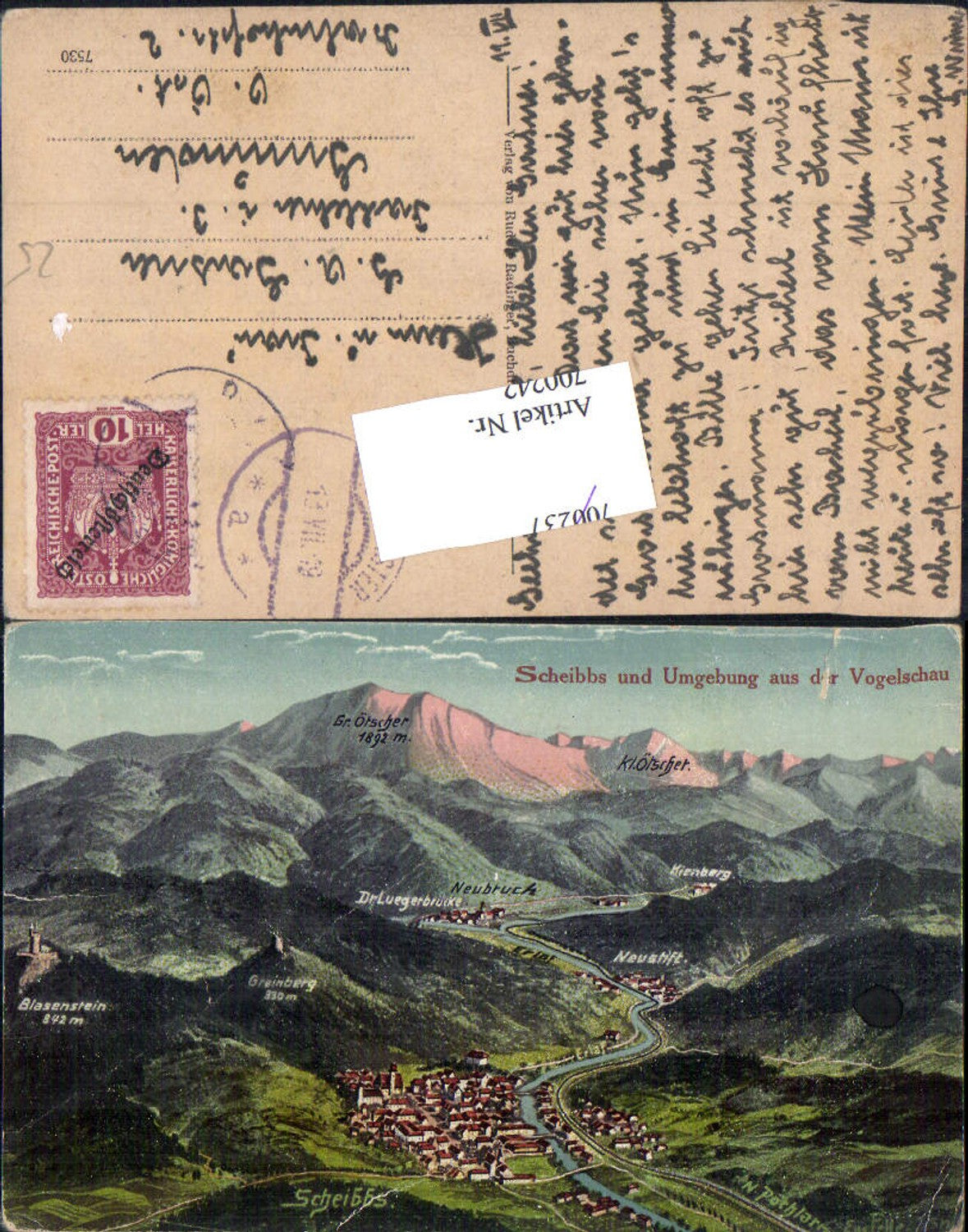 700242 Künstler AK Eugen Felle Vogelschau Scheibbs Ötscher Neustift Neubruck