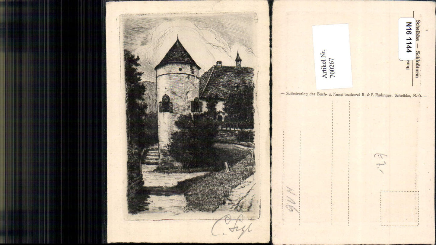 700267 Original Radierung Handabzug Scheibbs Schloßturm