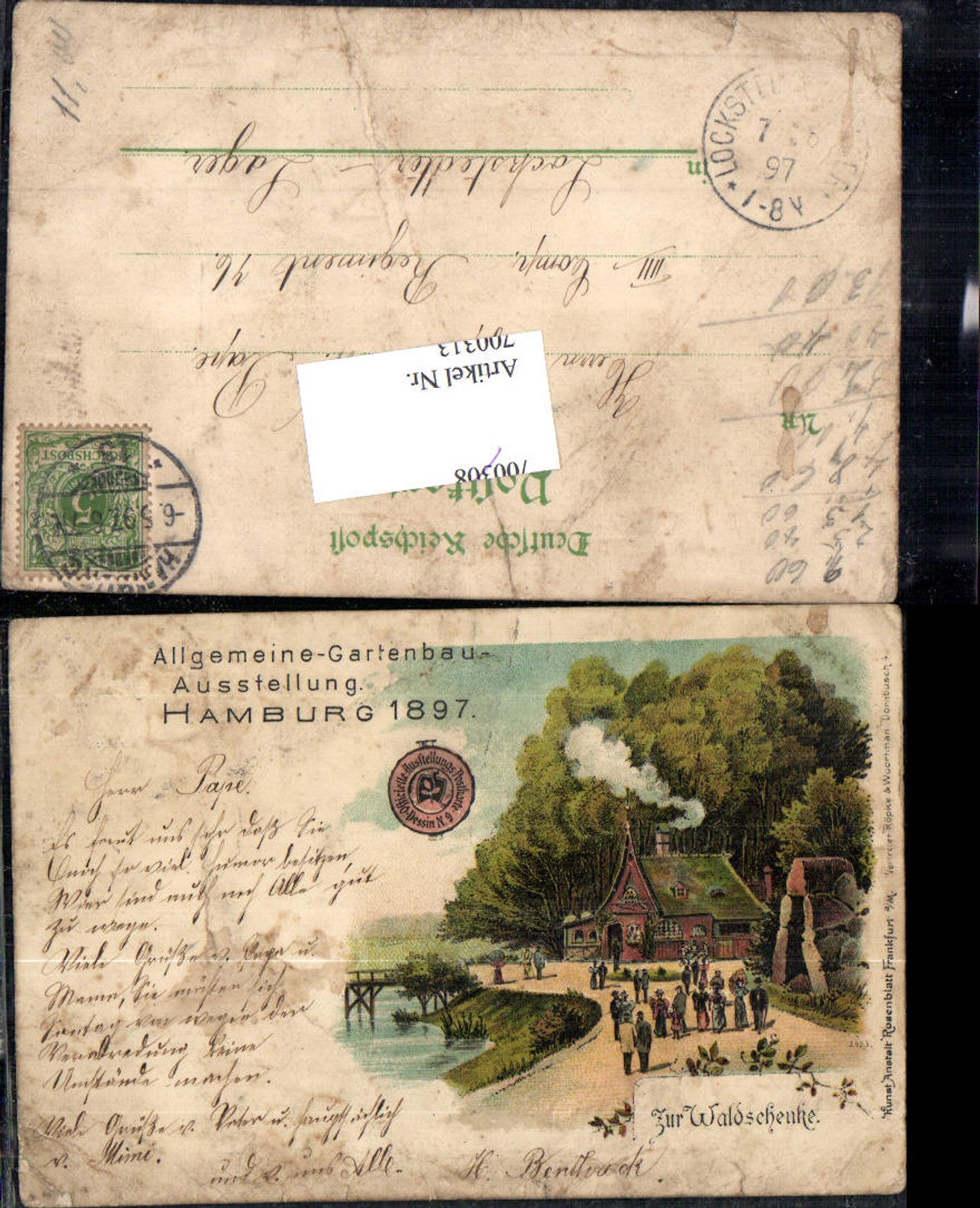 Lithographie Hamburg Allgemeine Gartenbau Ausstellung 1897 Lockstedter Lager Stp. Waldschenke
