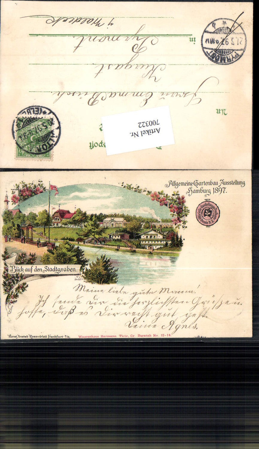 700322 Lithographie Hamburg Allgemeine Gartenbau Ausstellung 1897 pub Rosenblatt