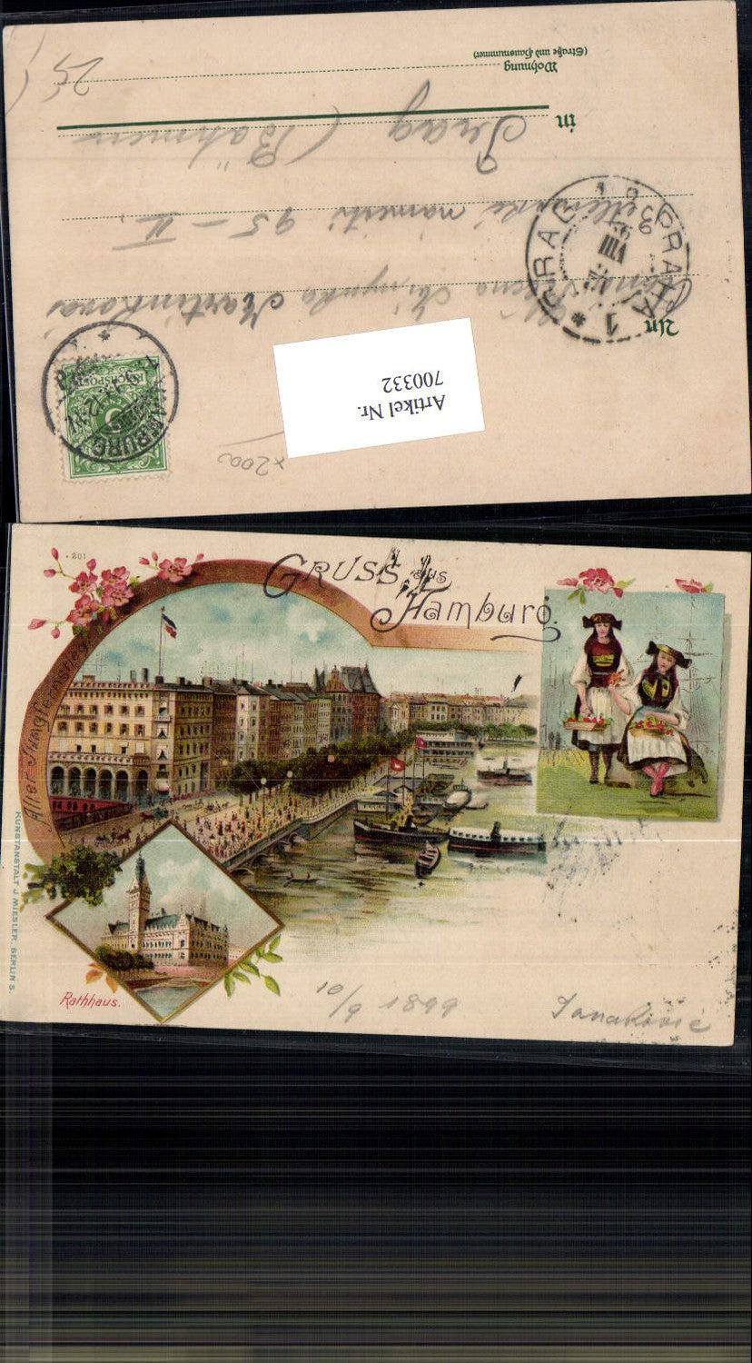 700332 Lithographie Hamburg Rathaus Trachten Alter Jungfernstieg pub Miesler 201