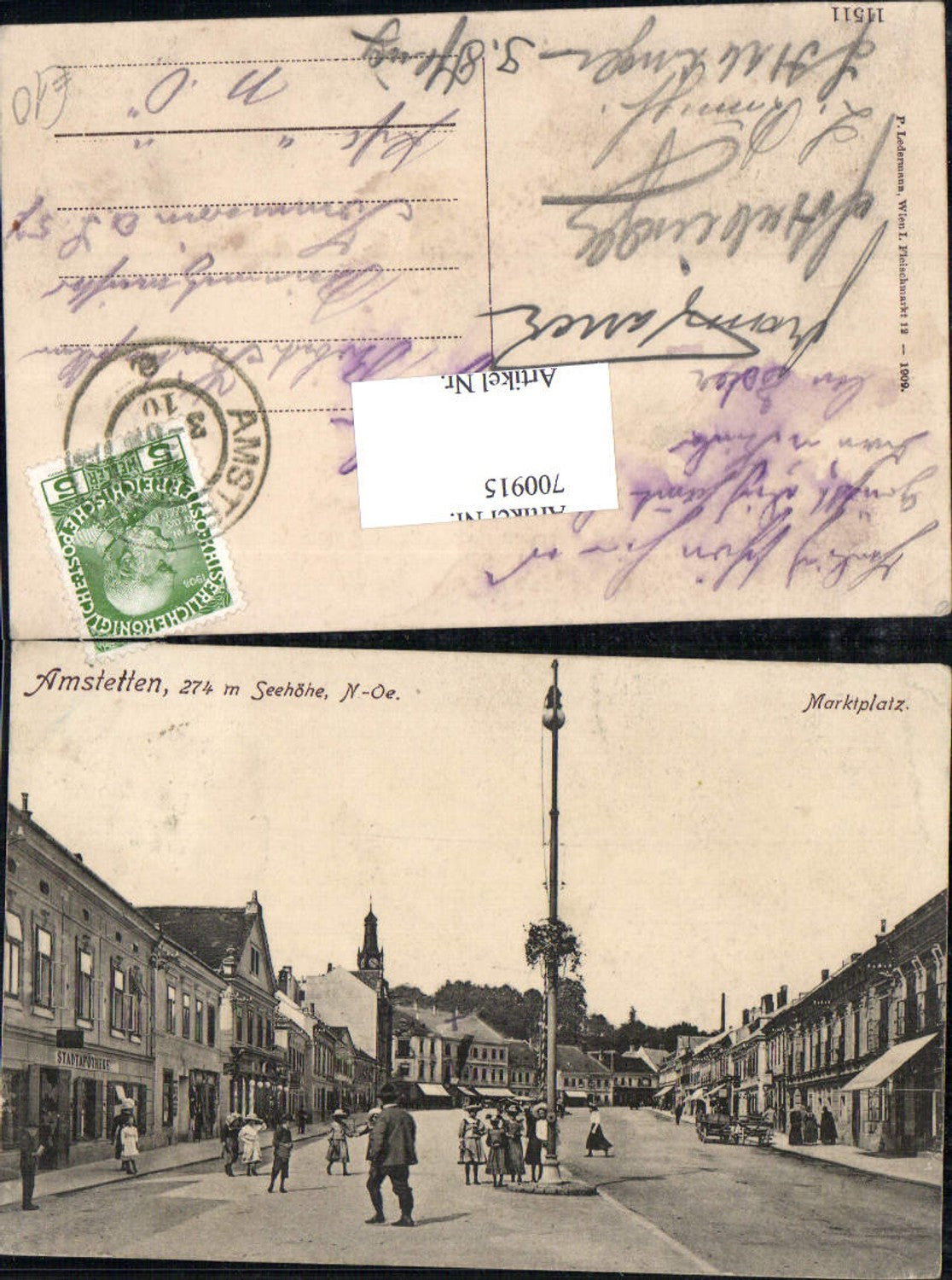 700915 Amstetten Marktplatz 1910 pub Ledermann 11511