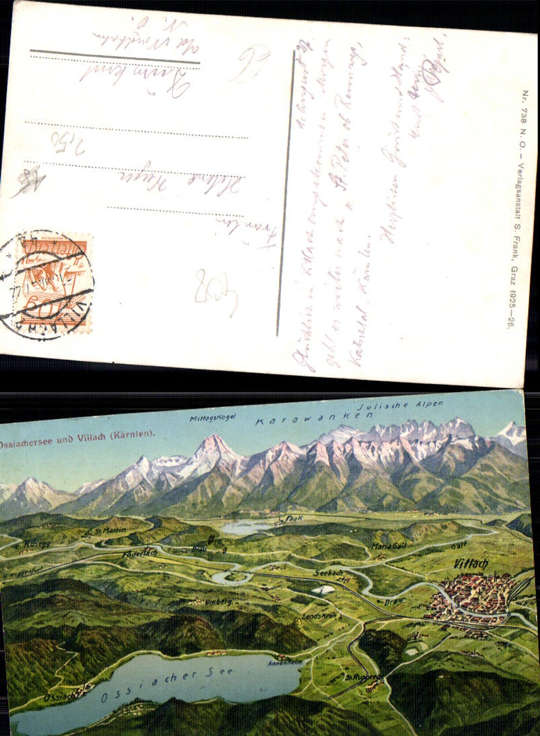 701187 Eugen Felle unsig. Vogelschau Villach Seebach Faak Föderlach St. Ruprecht Ossiach