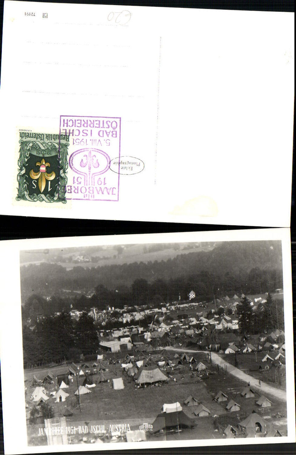 701553 seltene Fliegeraufnahme Jamboree 1951 Bad Ischl Zelte Zeltlager