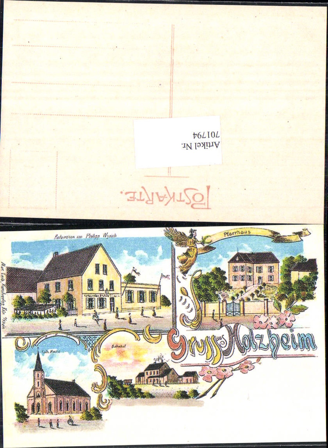 701794 Reproduktion Gruss aus Holzheim Bahnhof Kirche Neuss