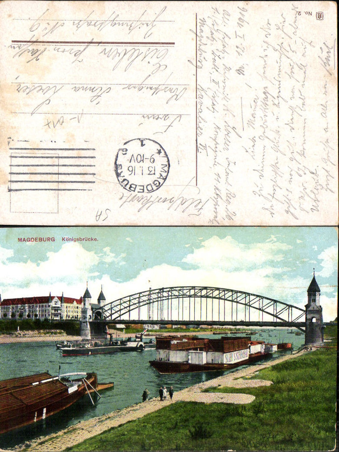 702218 Magdeburg Königsbrücke Brücke Dampfer Elbe