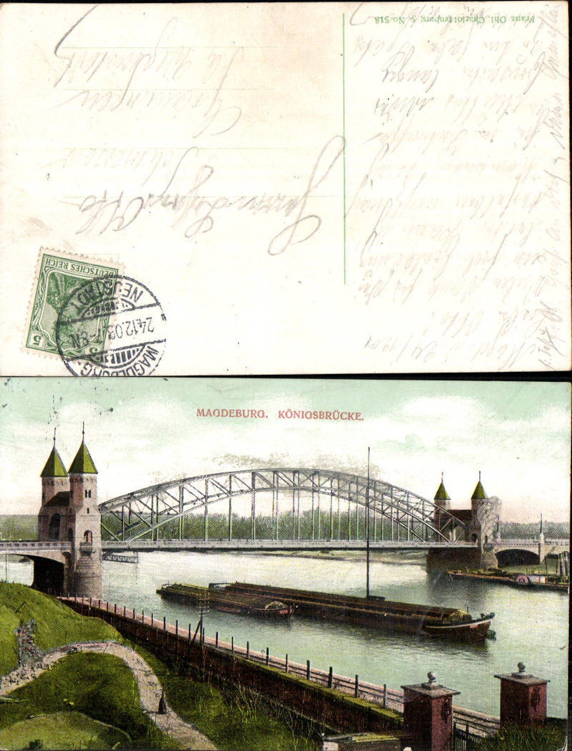 702219 Magdeburg Königsbrücke Bridge Ships Elbe Gel Grauingen Calvörde