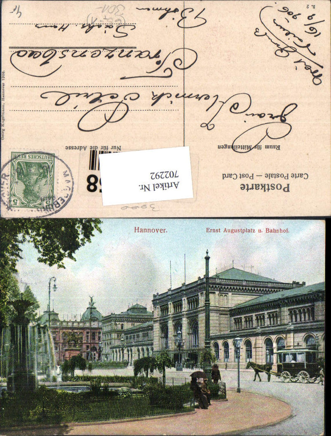 702292 Hannover Ernst August Platz Bahnhof Kutsche Bahnpost