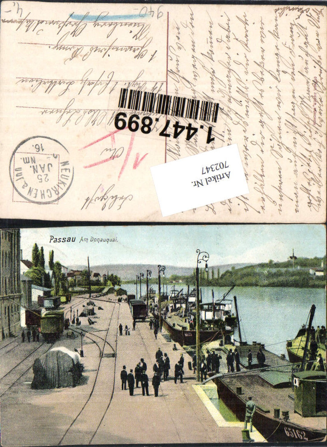 702347 Passau Partie am Donauquai Schiffe 1916 Feldpost Stp. Neukirchen am Inn