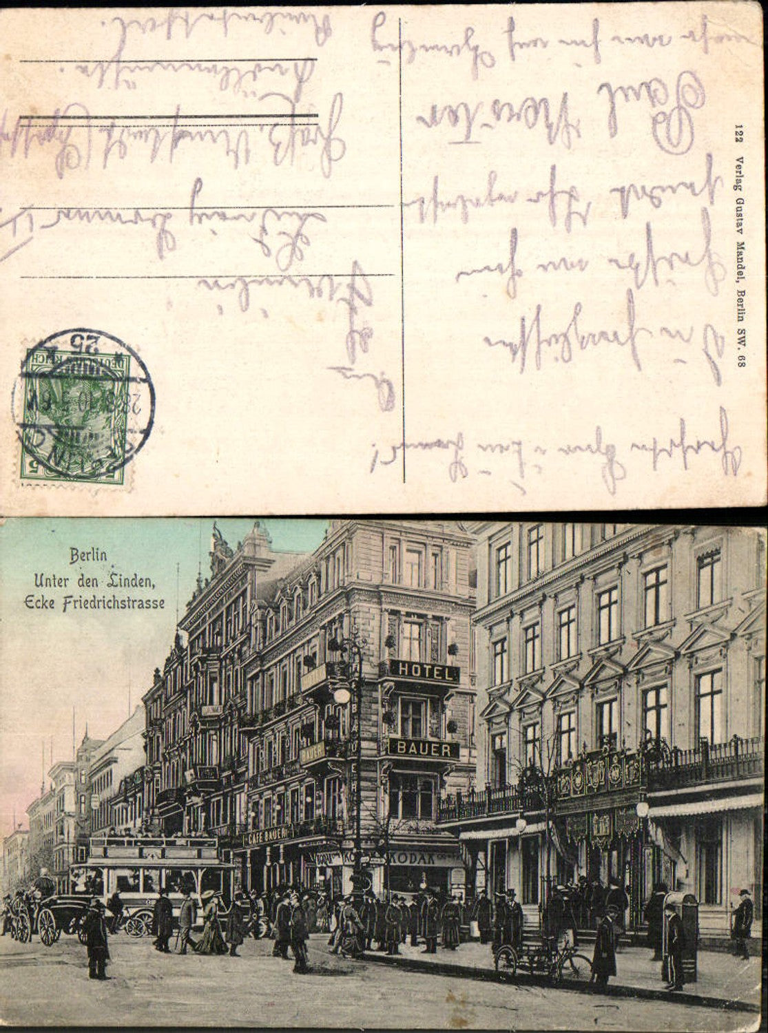 702450 Berlin Mitte Unter den Linden Hotel Cafe Bauer Friedrichstrasse Leute Kutsche