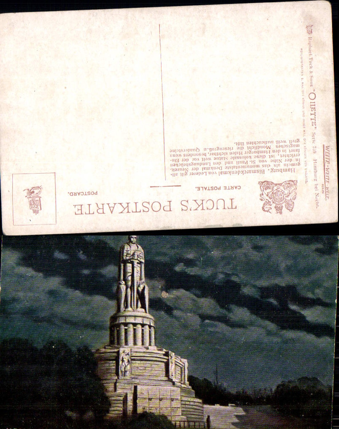 702587 Künstler AK Hamburg Bismarck Denkmal pub Raphael Tuck 759