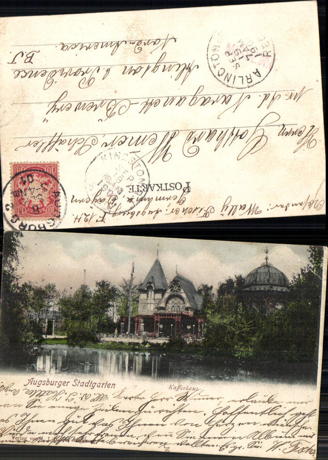 702858 Augsburg Stadtgarten Kaffeehaus Stp. Arlington Providence USA 1901