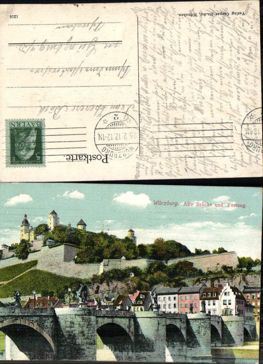 702902 Würzburg Brücke m. Alter Festung Marienberg pub Caspar Bader 1210 gel Günzburg