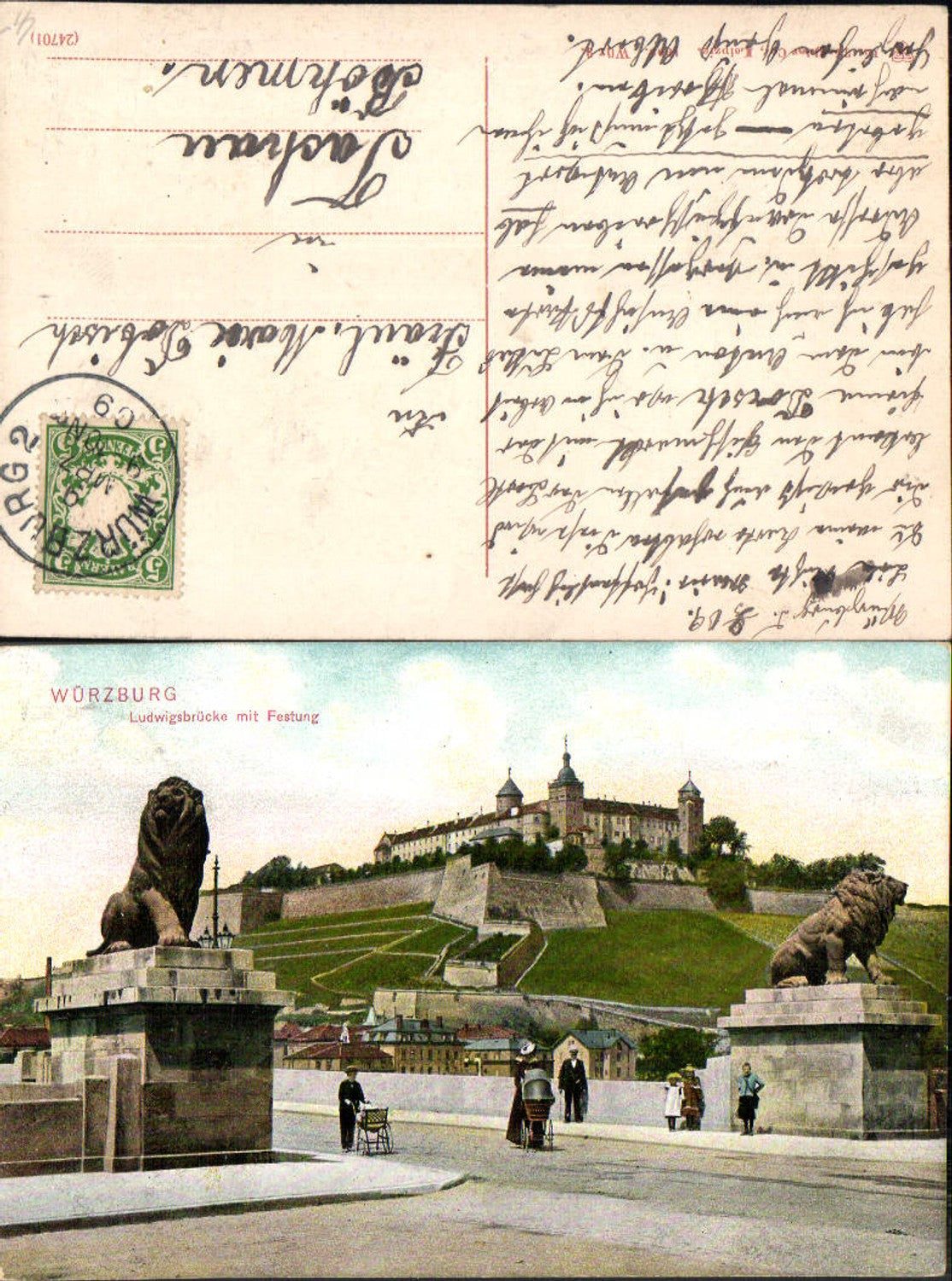 702907 Würzburg Marienberg Festung Brücke Partie gel Tachau Böhmen