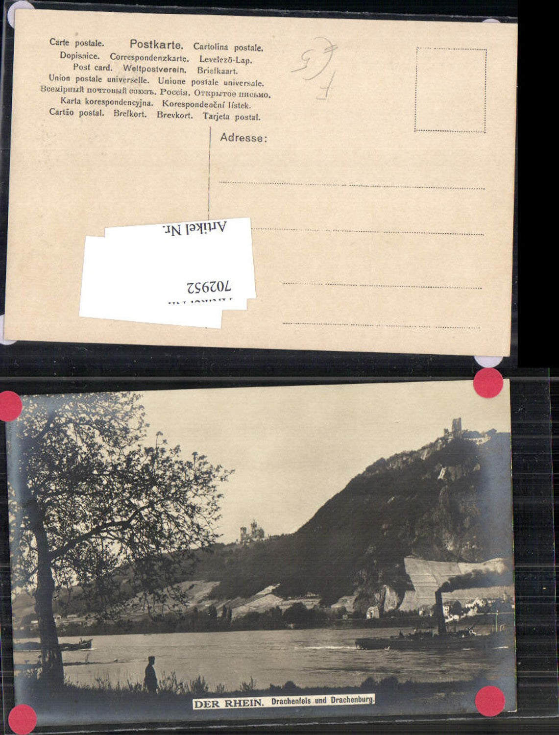 702952 Foto-AK Der Rhein Drachenfels Drachenburg Dampfer Partie Honnef Königswinter