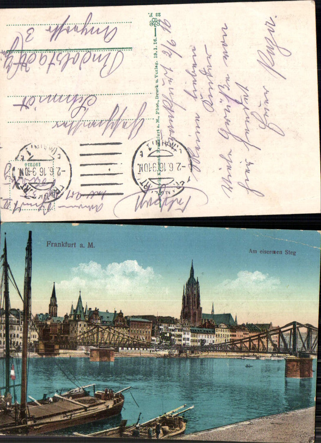 703037 Frankfurt am Main Am eisernen Steg Brücke Feldpost Rudolstadt
