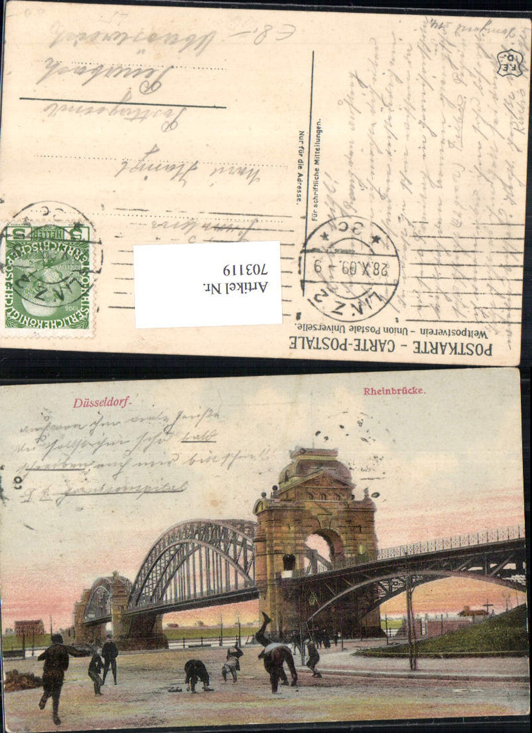 703119 tolle AK Düsseldorf Rheinbrücke Brücke Radschläger Kinder