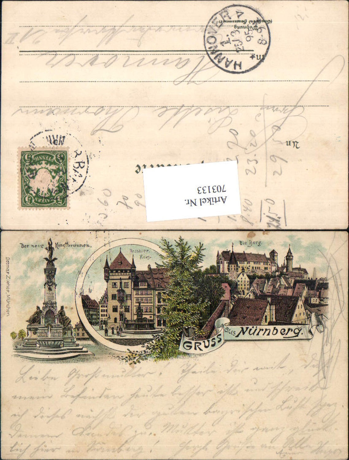 703133 Lithographie Gruss aus Nürnberg Burg Nassauer Haus pub Zieher