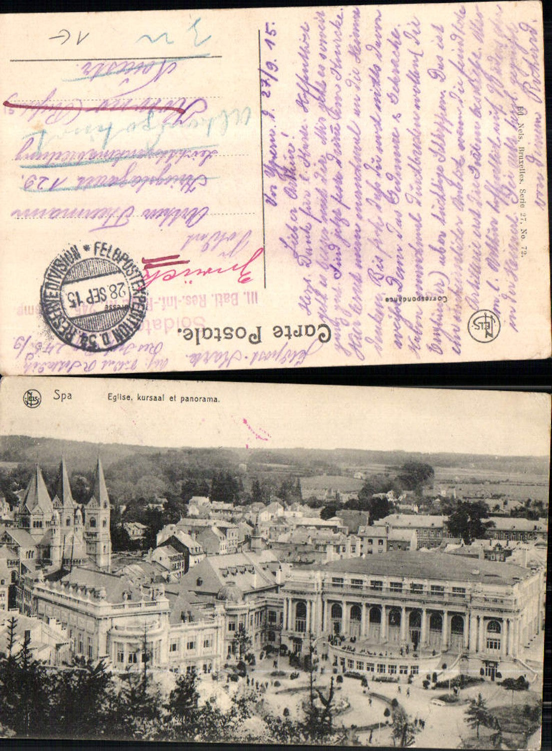 703153 Belgium Spa Kirche Eglise Kursaal feldpost Res. Inf. Reg. 245/9