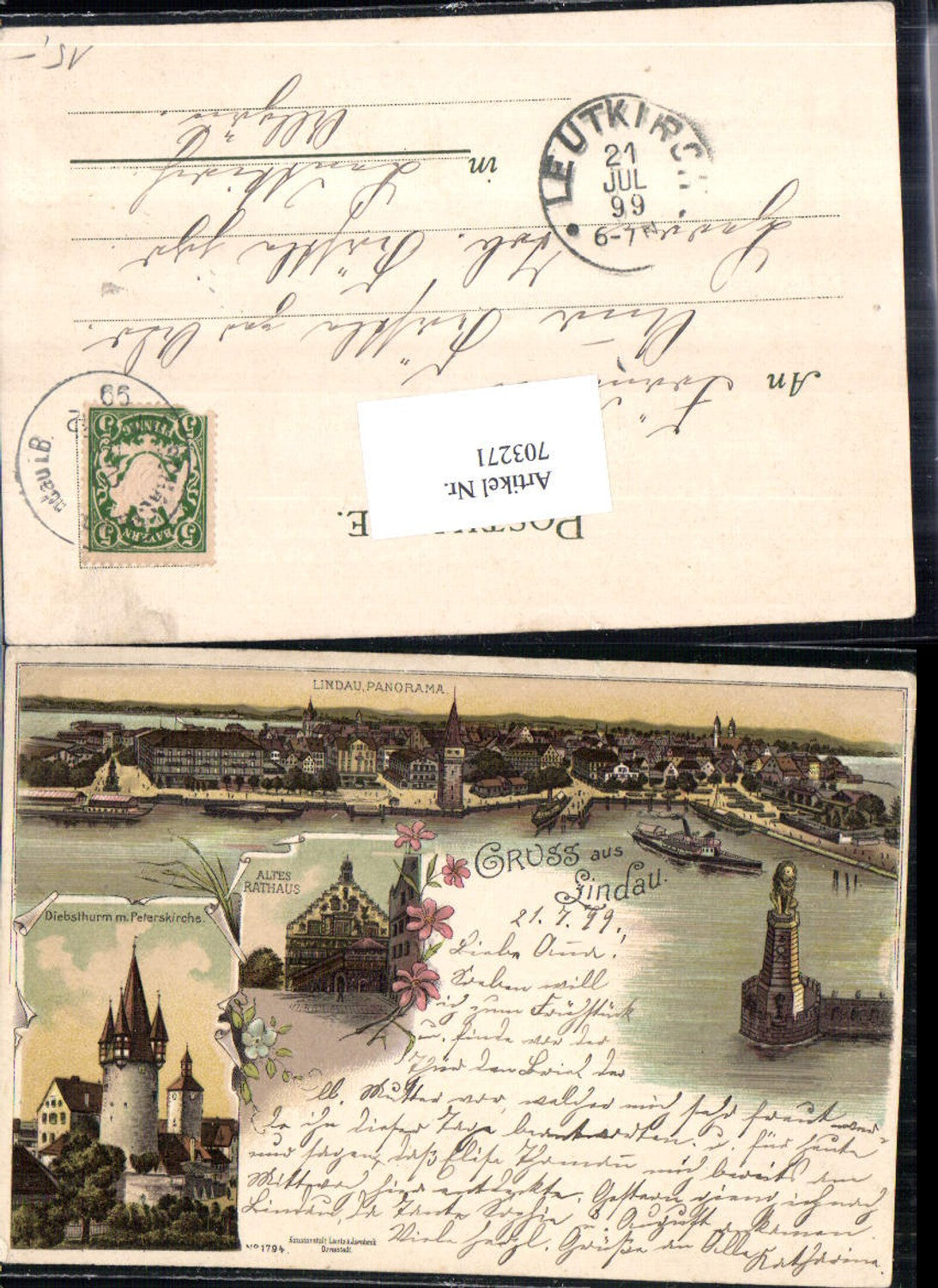 703271 Lithographie Gruss aus Lindau am Bodensee pub Lautz & Isenbeck 1794