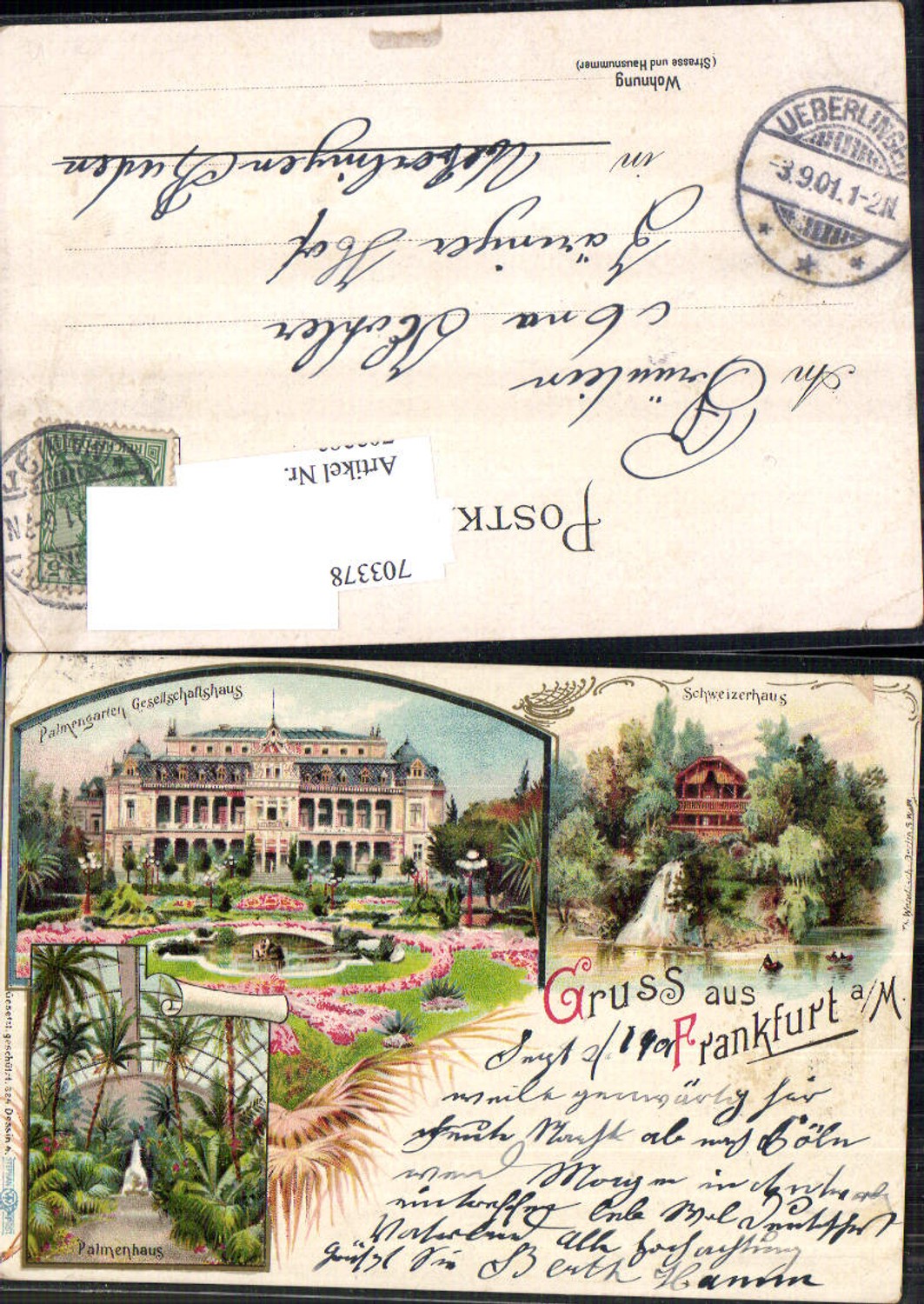 Lithographie Frankfurt am Main Schweizerhaus Palmenhaus Stp. Überlingen