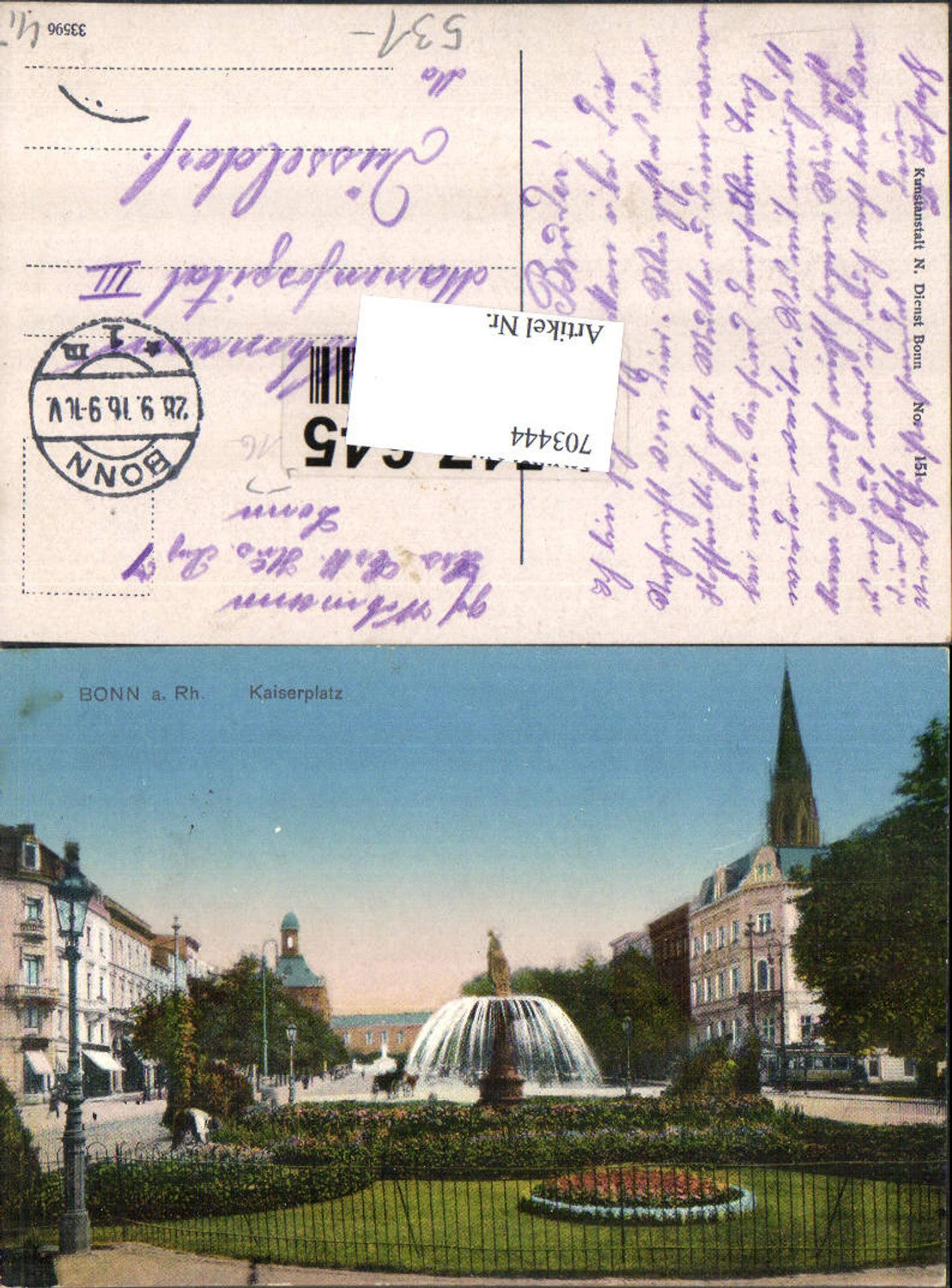 703444 Bonn am Rhein Kaiserplatz K.D. Feldpost