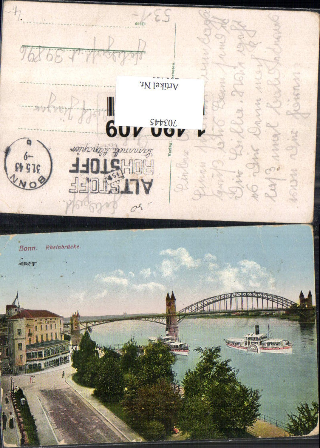 703445 Bonn am Rhein Brücke Dampfer WK2 Feldpost 39896