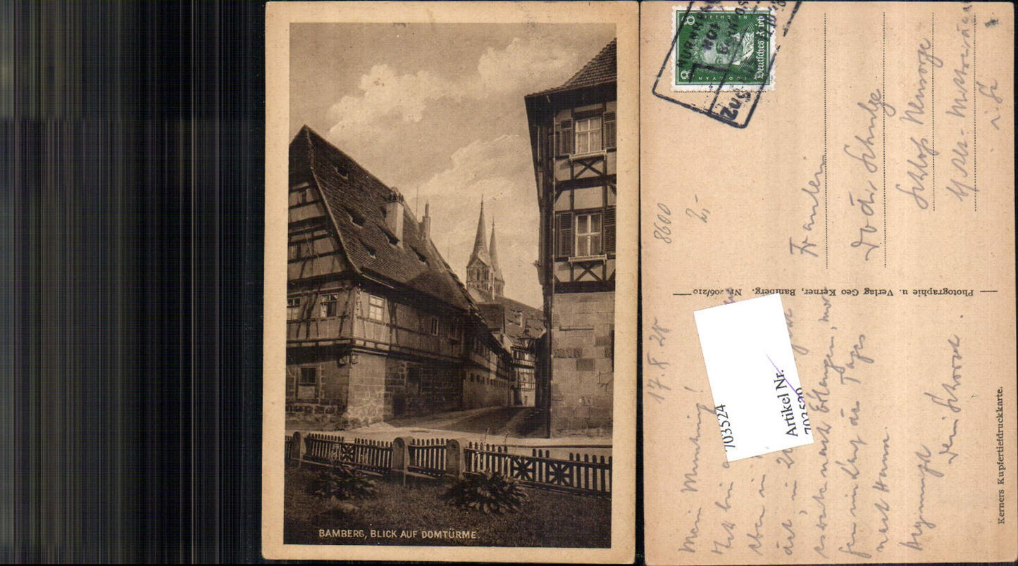 703524 Bamberg Blick auf die Domtürme pub Geo Kerner Bahnpost Nürnberg Hof