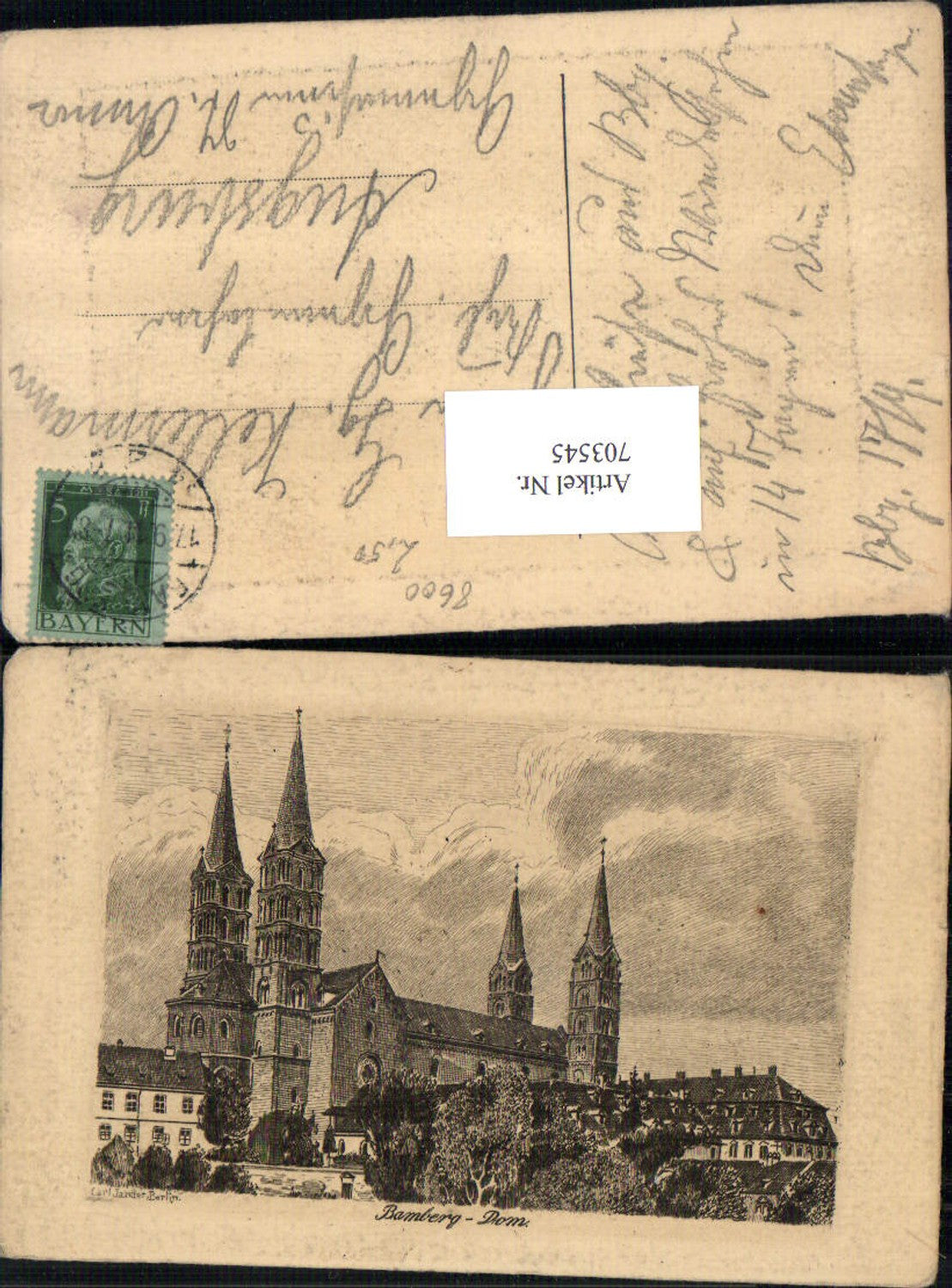703545 Radierung Carl Jander Berlin Bamberg Dom