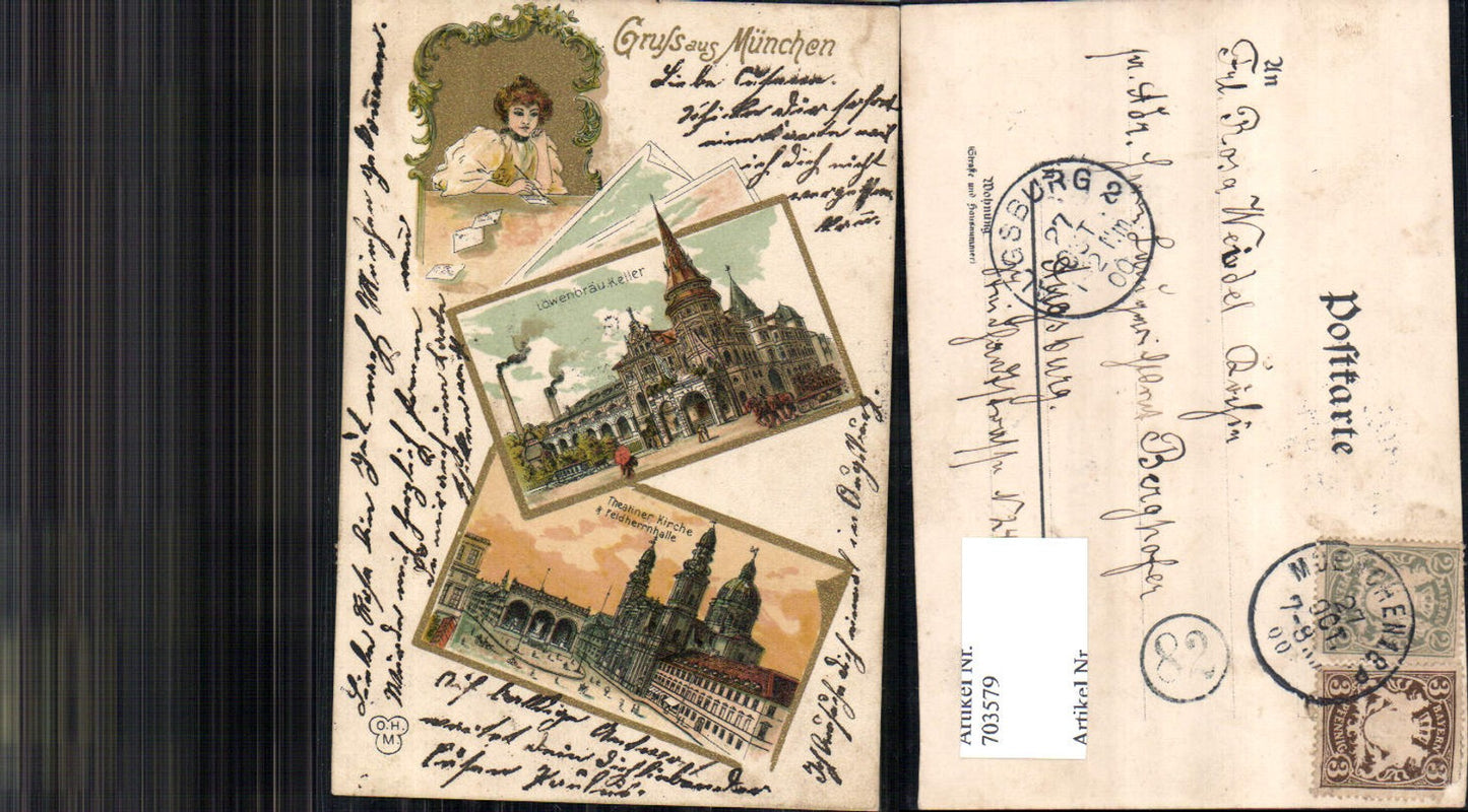 703579 tolle Künstler Jugendstil Lithographie München Löwenbräukeller Feldherrnhalle