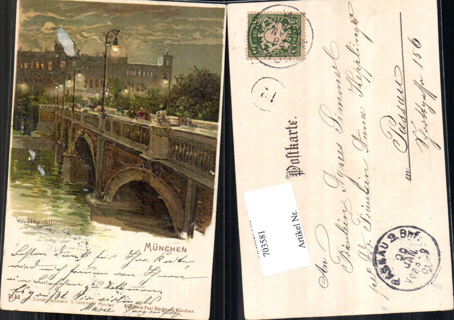 703581 tolle Künstler Lithographie München Maximilianeum Brücke pub Stücker 7113