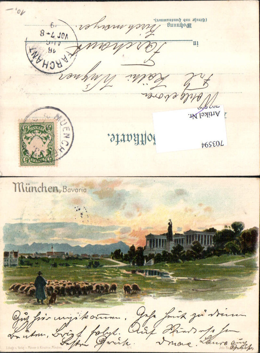 703594 tolle Künstler Lithographie München Bavaria Schafhirte Hirte Stp. Farchant
