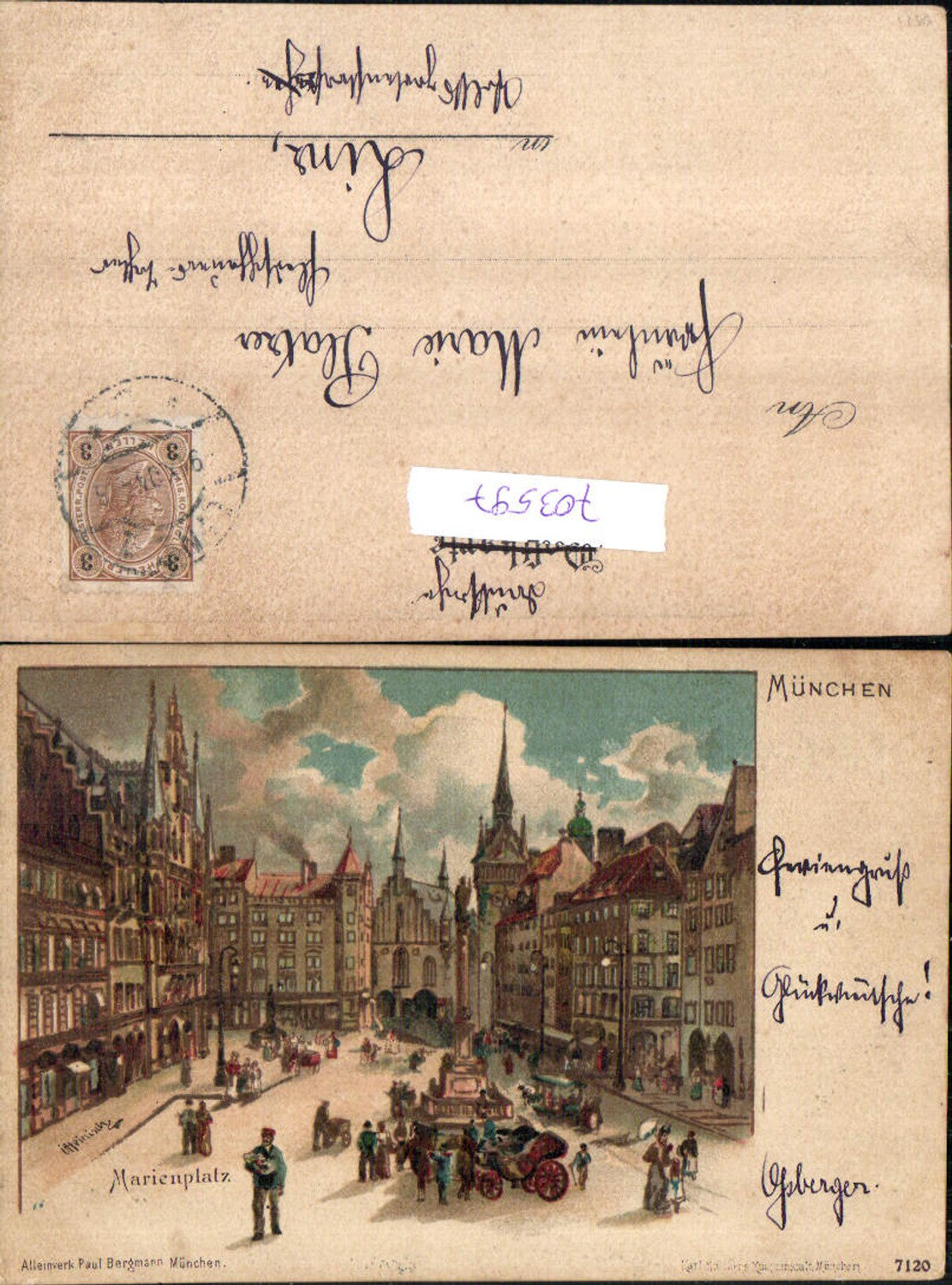 703597 tolle Künstler Lithographie Heinisch sign. München Marienplatz pub Stücker